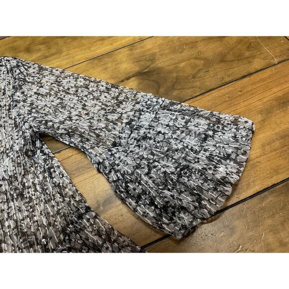 Damee Inc Sheer Jacket Shirt Blouse Floral Black White Wired Collar - Picture 6 of 16